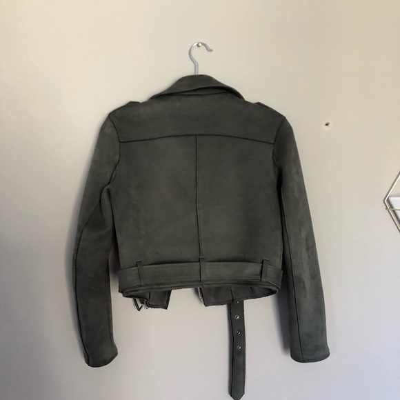 Zara Faux Suede Moto Jacket - Green Grey Colour - Picture 4 of 6
